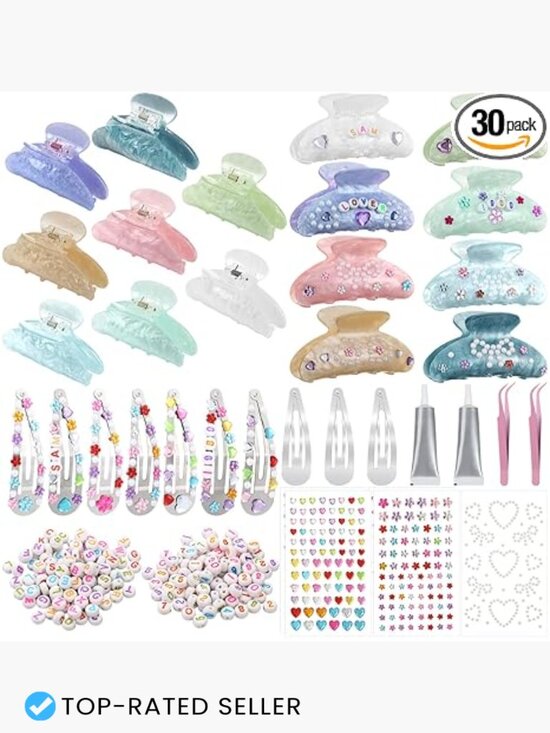 DIY Hair Claw Clip Kit Acrylic Beads Star Pearl Stickers for Women Party main image 6